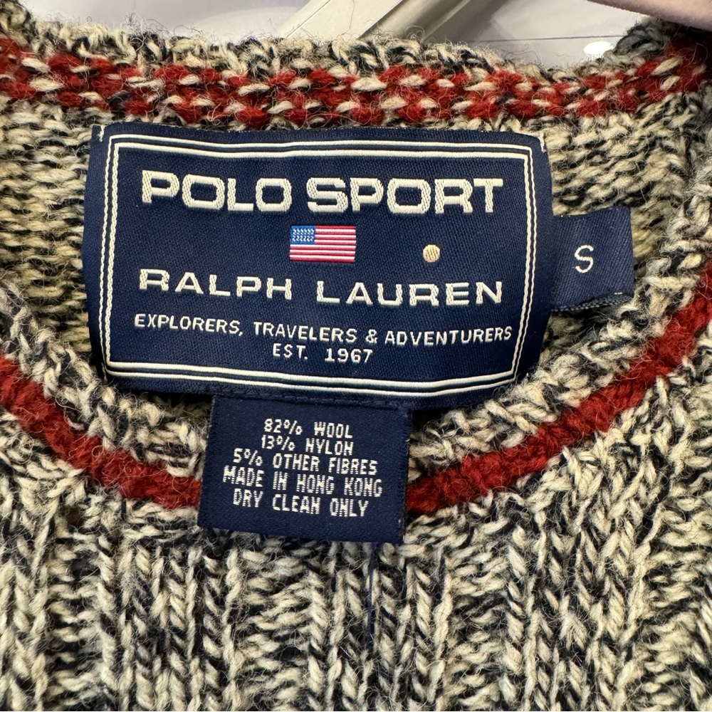 Vintage Polo Sport Ralph Lauren Gray Sweater Cable Knit Fisherman Men's Size S - Picture 2 of 5